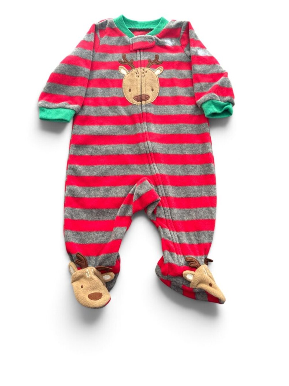 NWT Carter's Baby Christmas Reindeer Footed Sleeper Pajamas Striped Fleece